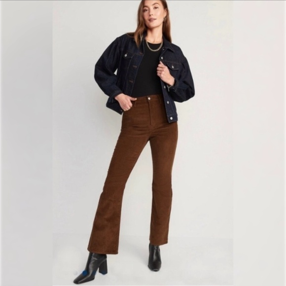 Old Navy Corduroy Pant High Flare Casual Retro Boho Classic Academia Brown 16 - Picture 11 of 11